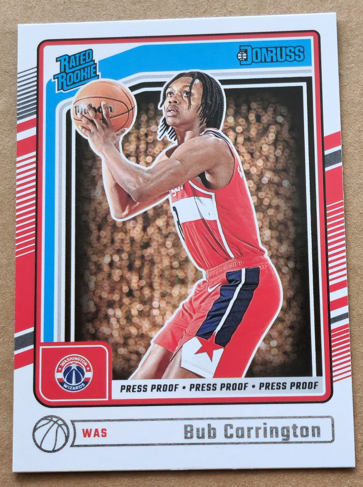 Bub Carrington 2024-25 Panini Donruss #220 Press Proof Rated Rookie Wizards