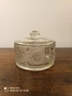 Vintage 1950s Jeanette Clear Glass Covered Candy Dish Rose Design With Lid