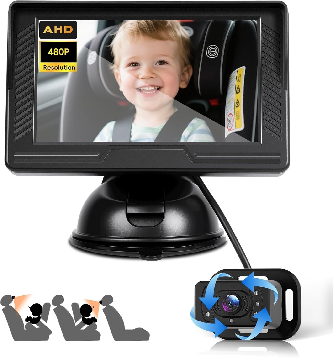 Caméra de surveillance bébé HD VECHTEL avec grand écran 4,3 pouces pour siège auto arrière