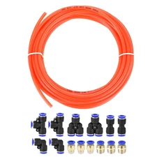 Pneumatic 6mm OD PU Air Hose Tubing Kit 10 Meters Orange with 14 Pcs Fittings