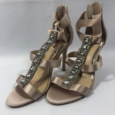 Jewel Badgley Mischka Shoes Womens Size 5.5 Pink Heels Sandal Satin Bow Party