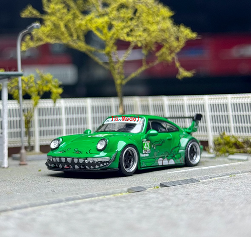 TG Flame 1:64 Green Dinosaur #43 RWB 964 Sports Model Diecast Metal Car New - Afbeelding 4 van 6