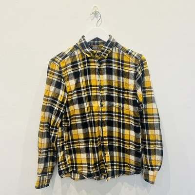 Primark Hemd Herren Small Gelb Kariert Langarm Knopfleiste 100% Baumwolle Regular