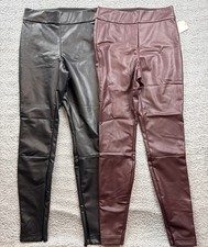 A New Day Pants Womens Small Red/Black Faux Leather Leggings Lot of 2