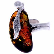 925 Sterling Silver Genuine Green Baltic Amber Unique Ring - RG0607