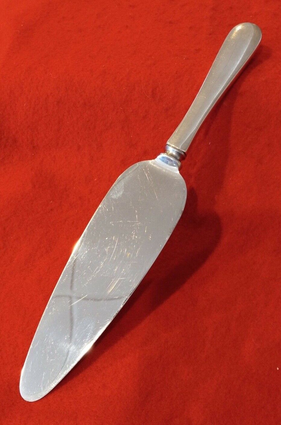 STERLING SILVER HOLLOW HANDLE 9 3/8" CAKE KNIFE BY GEBELEIN - NO MONOGRAM