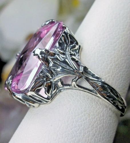 10ct Simulated Pink Topaz Ring, Silver Vintage Revival Jewelry U.S. SELLER  D15