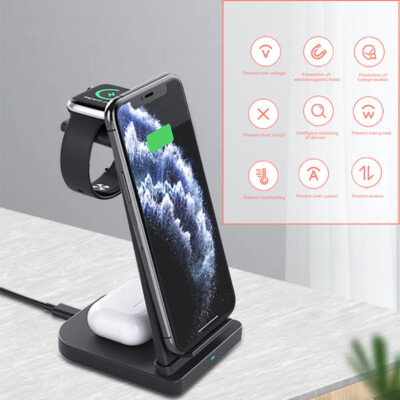 3 in 1 Wireless Charging Station Dock Charger Stand Apple Watch Air Pods iPhone