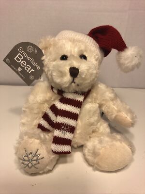 American Greetings Plush Christmas Holiday Bear White Snowflake Scarf and Hat