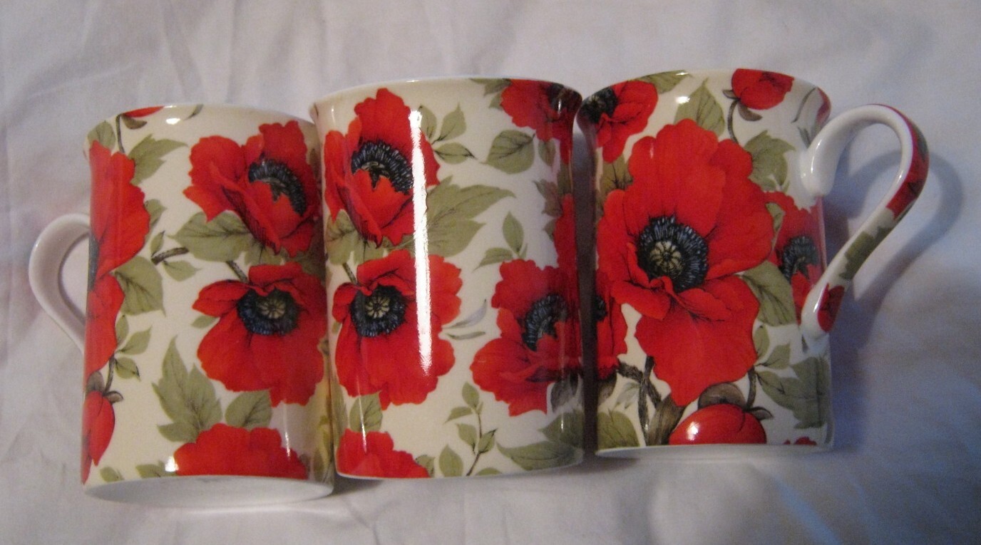 Red Poppy Set of 6x Fine Bone China Mugs eBay
