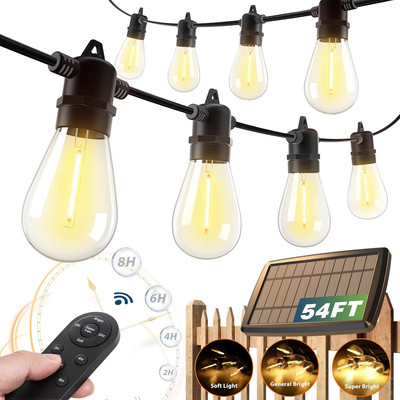 Upgraded Solar String Lights w/ Remote, Dual Charging, Adjustable Brightness 54F