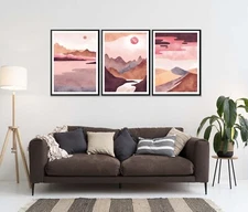 Mountain Watercolor Abstract Set of 3 Poster Wall Art Prints Unframed QUALITY