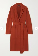Joseph Ribbed Knit Cardigan Brick Red Cotton Wool Cashmere Belted Size S New