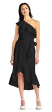 Adrianna Papell 161106 Women's Ruffle One Shoulder Wrap Dress Black Sz. 16 US