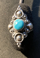 B476 - Ornate Native American Style Round Turquoise Sterling Silver Size 5.75
