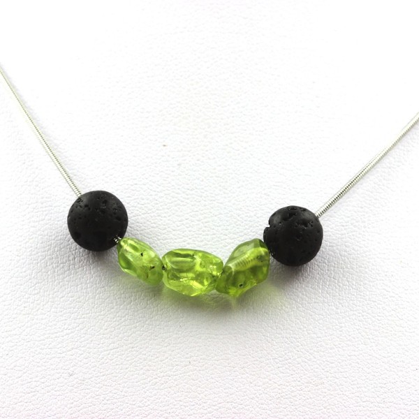 Steine Und MinéRaux. Halskette Perlen Lava 8 Mm + Peridot Aus Myanmar (Birma) C-image