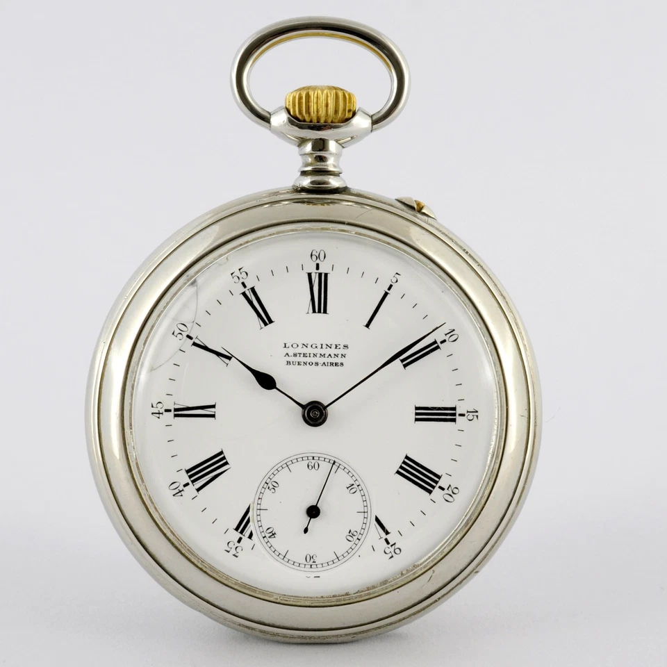 RELOJ BOLSILLO ANTIGUO SUIZO LONGINES ESFERA ESMALTADA CARA ABIERTA CUERDA MANUAL FUNCIONANDO Foto 2 de 4