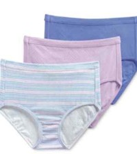 Jockey Women's Elance Breathe Brief 3 Pk Blue Pink Stripe Size 6