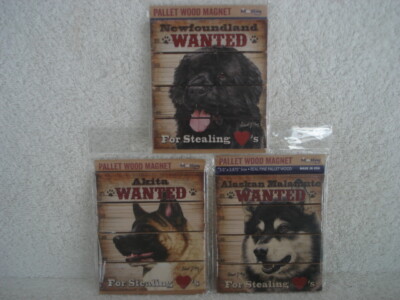 Pallet Wood Magnet Sit n Stay K9 Dog NEW  3 Pieces Akita, Malamute, Newfoundland