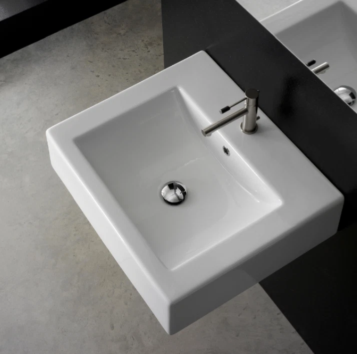 Fregadero cuadrado de baño Scarabeo blanco de cerámica montado en la pared o recipiente 8025/B Foto 3 de 4