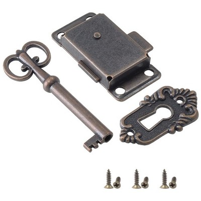 Antique Cabinet Lock - Flush Mount Case Box Lock, Furniture Decorative with Key