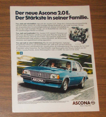 Seltene Werbung OPEL ASCONA 2.0 E - Der stärkste in seiner Familie 1980
