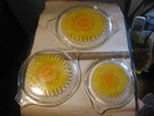 Vintage Pyrex Sunflower Daisy Round Replacement Glass Lids 3x = 470 , 474 , 475