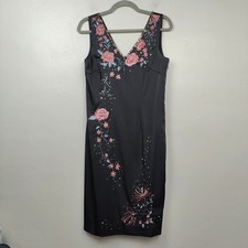 Vintage Spenser Jeremy Fairy Dress Size 6 Black Sheath Floral Embroidered Bling