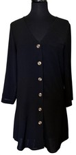 Entro Brand Button-Up V-neck Black Shirt Dress 3/4 Sleeve Women's Size S (READ)