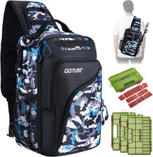Camouflage Fishing Tackle Bag, 1680D Water-Resistant Sling Fishing Backpack with