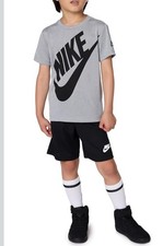 NWT Nike Boys 2-Piece Dri-FIT Logo Tee  Shorts Set Gray/Black Size 6