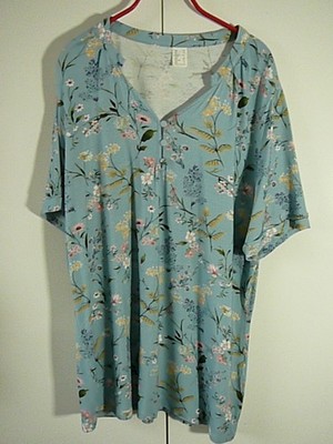 A8 AProductZ T-Shirt Tunika Gr 44/46 hellblau Blüten Pastellfarben V-Ausschnitt