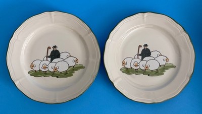 Zeller Keramik Sheep Shepherd SET OF 2 Dessert Salad Plates Made in Germany