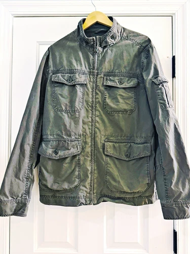 Gap Men's Military Utility Jacket Cotton Twill Full Zip Olive Green Travel Large - product listing photo