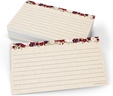 Floral Ruled Index Cards - Made in USA - Small 3X5 (Set of 50), Narrow-Ruled Lin