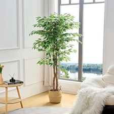 Artificial Ficus Tree with Sturdy Nursery Pot, 5FT Faux Silk Ficus Green 5ft