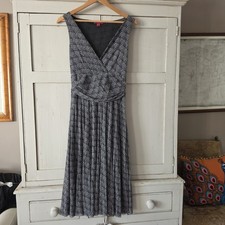 Monsoon Black White Mesh Wrap Style Midi Dress UK 10 Ruched Stretch