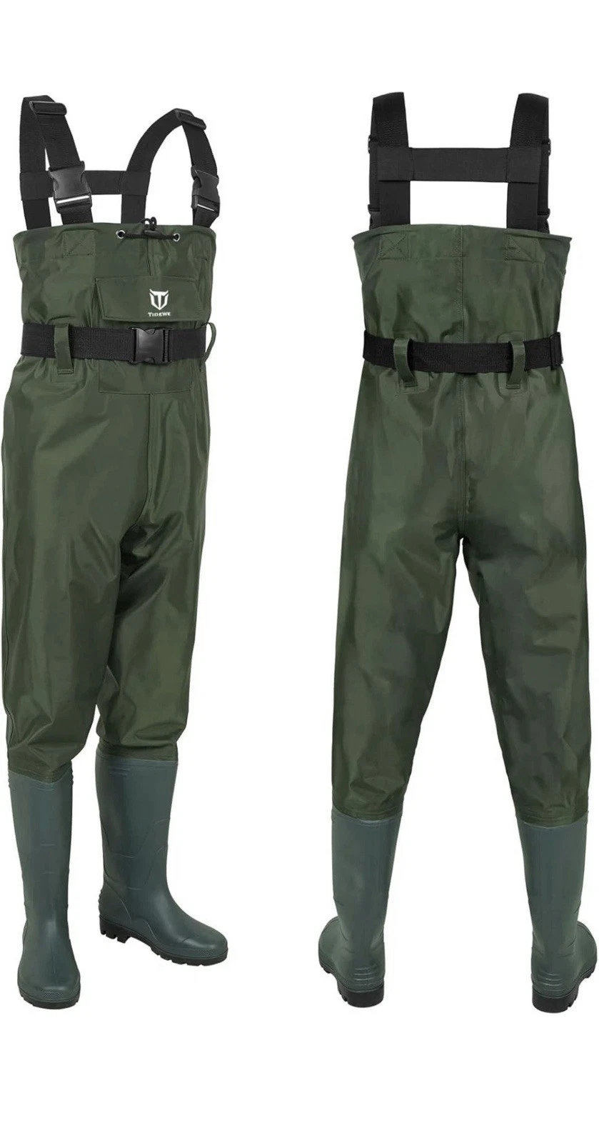 TIDEWE Bootfoot Chest Wader, 2-Ply Nylon/PVC, Fishing Hunting, Green, Womens 7