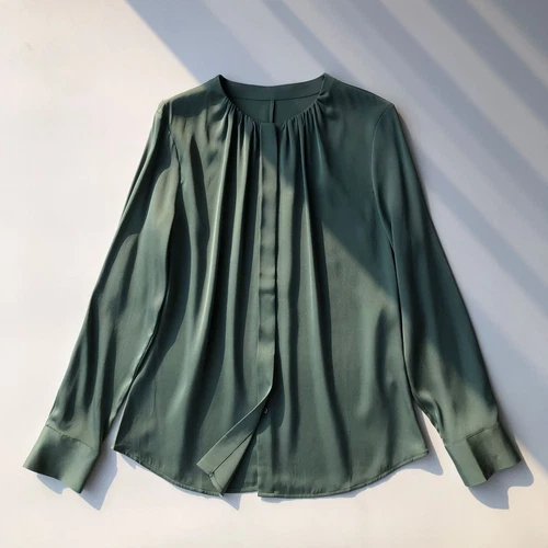 Damen Langarm 100% echte Seide Knopf Rundhals Shirt Bluse Büro Damen OL - Bild 29 von 38