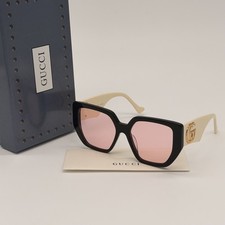 Gucci GG0956S 002 Sunglasses Pink Lens Black White Frame Square Overzied Look