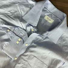 Eton Blue Diamond Patterned Button Up Dress Shirt Classic Mens 48 19  EUC