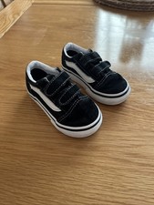 Vans Old Skool V Toddler UK5 Black White Hook & Loop Shoes Suede Canvas