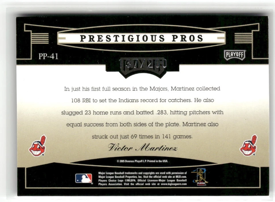 2005 Playoff Prestige #PP-41 Victor Martinez Prestigious Purple #/200 ☘️120 - Image 2 of 2