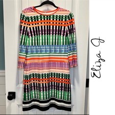 Eliza J Bold Multicolor Geometric Print Dress. 3/4 Length Sleeves. Size 6.