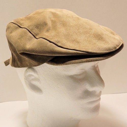 Vintage Pig Suede Leather Tan Newsboy Cabbie Cap Hat OSFM USA Made Unbranded  - Picture 1 of 7