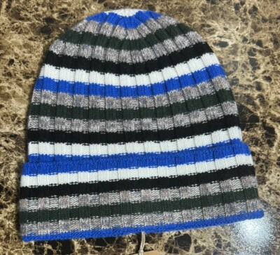 Free People Rib Stripe Cashmere Beanie Gray Blue By  display picture 2