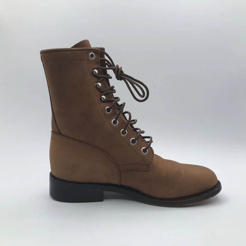 Dan Post Womens Combat Boots Brown Leather Mid Calf Low Heel Lace Up 5 M - Image 3 of 4