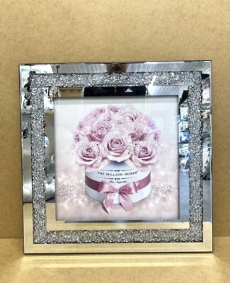 Crushed Diamond Million Rosen Bild Rosa Liquid Art 3D Wandbehang 50x50 cm