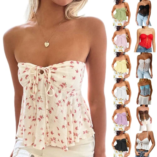 Top de tubo para mujer de verano sin hombros sin tirantes elegante bandeau Top Off - Imagen 17 de 42