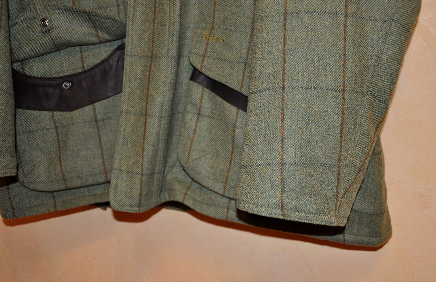 Barbour Sporting Men's Olive Check Wool Tweed Jacket Coat Leather Trim Size XXL image 7